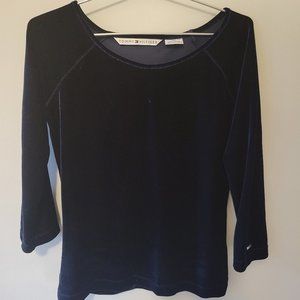 Tommy Hilfiger Navy Blue Boatneck Velvet Top, Small Petite
